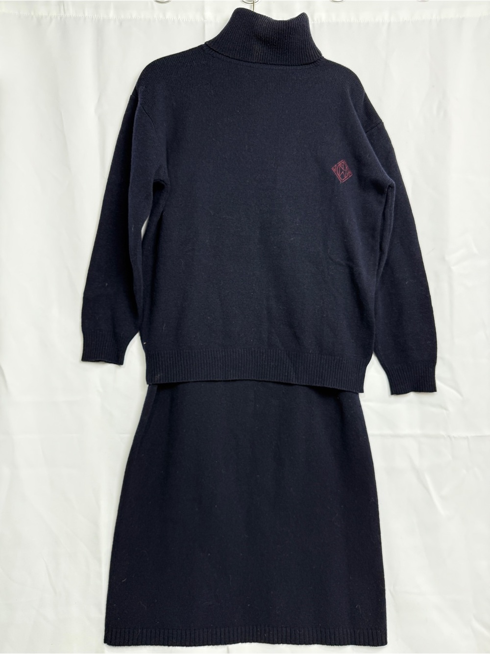 Vintage Ralph Lauren 100% Lambswool Blue Knit Long Sleeve Sweater Dress Medium